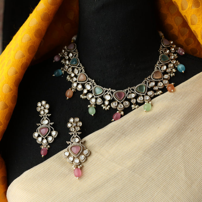 Trendy multi stone necklace and earrings TM421