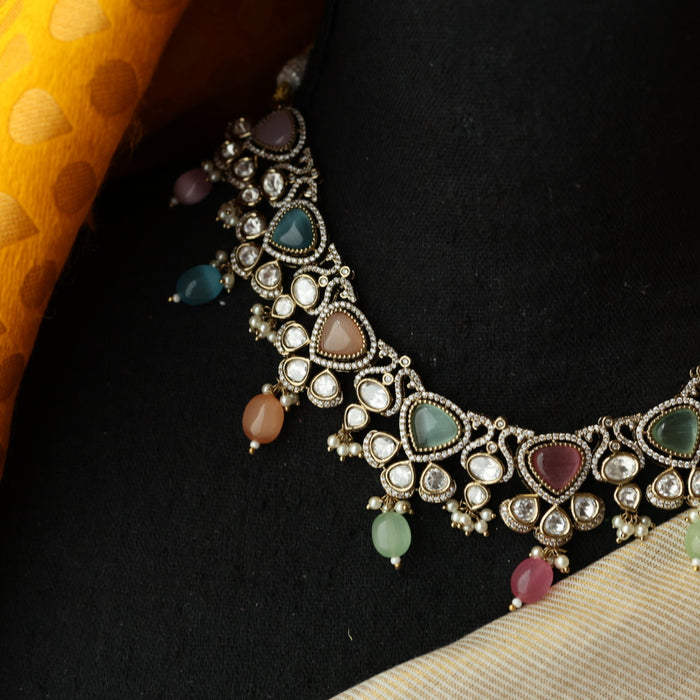 Trendy multi stone necklace and earrings TM421