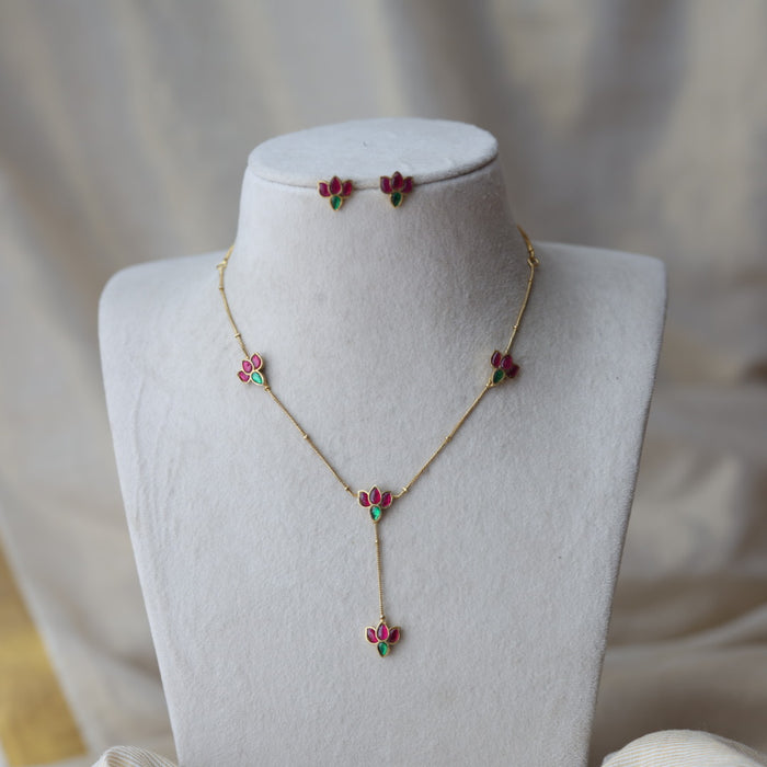 Antique ruby green stone mango design SHORT-necklace with earrings TTS42634