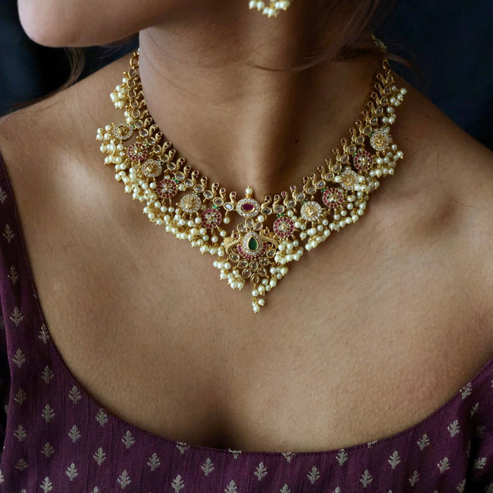 Antique pearl short necklace with earrings S1B16134