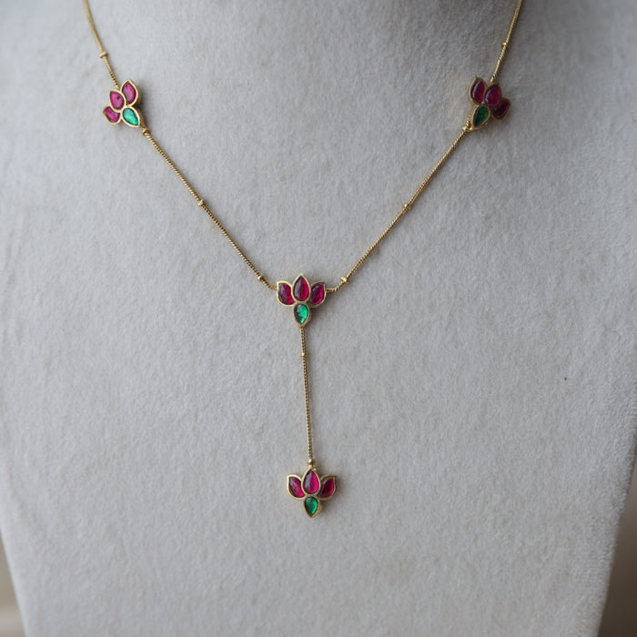 Antique ruby green stone mango design SHORT-necklace with earrings TTS42634