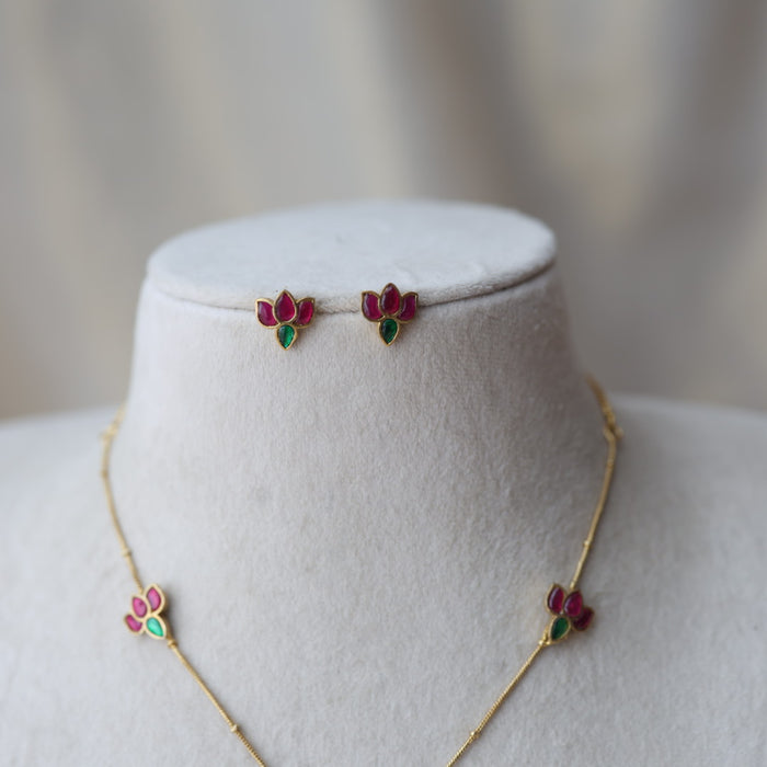 Antique ruby green stone mango design SHORT-necklace with earrings TTS42634