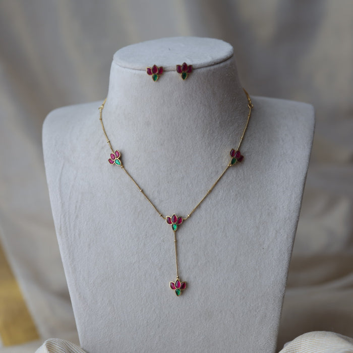 Antique ruby green stone mango design SHORT-necklace with earrings TTS42634