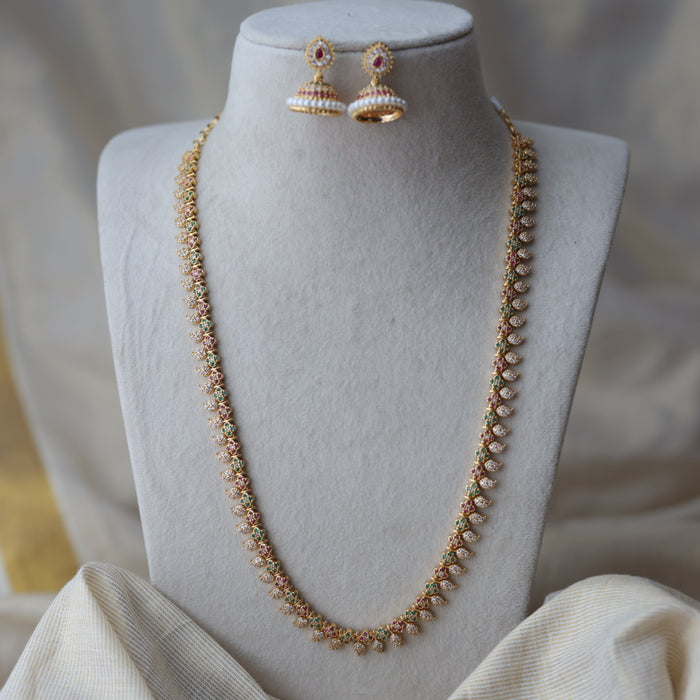 Heritge gold plated multi stone mango design long necklace with earrings HL26573
