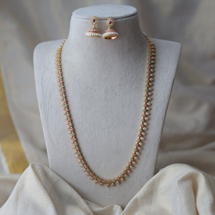 Heritge gold plated multi stone mango design long necklace with earrings HL26573