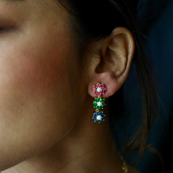 Heritage gold plated navarathna stone short necklace  with earrings H1321