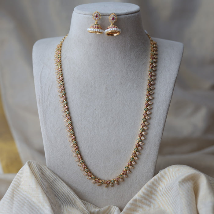 Heritge gold plated multi stone mango design long necklace with earrings HL26573