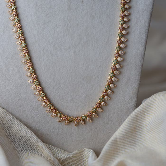Heritge gold plated multi stone mango design long necklace with earrings HL26573