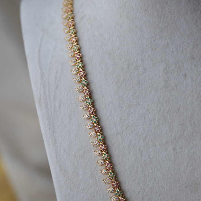 Heritge gold plated multi stone mango design long necklace with earrings HL26573