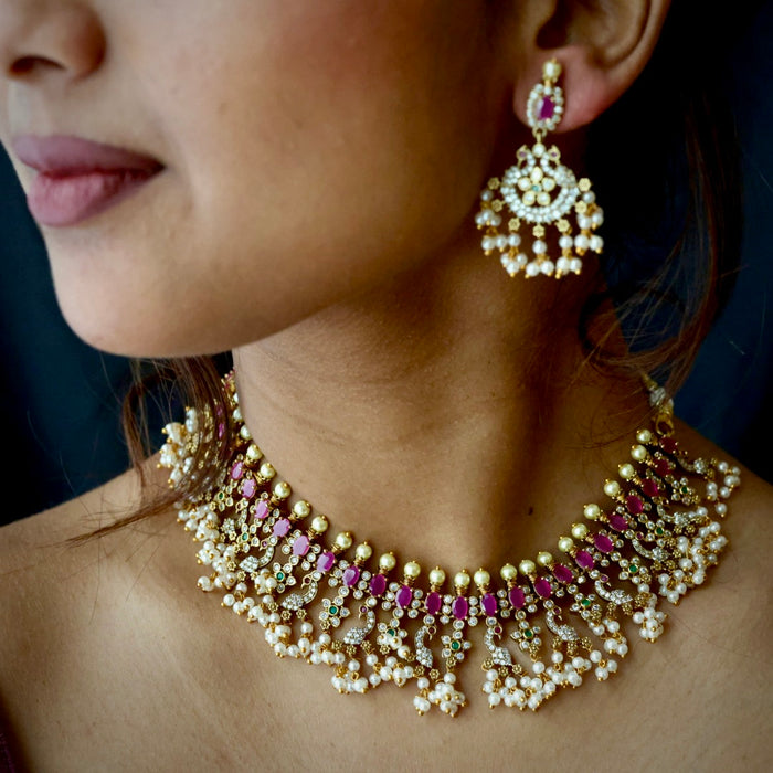 Antique pearl short necklace with earrings S1B1681