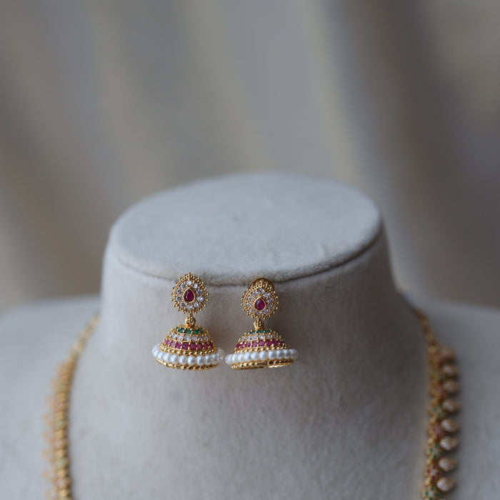 Heritge gold plated multi stone mango design long necklace with earrings HL26573