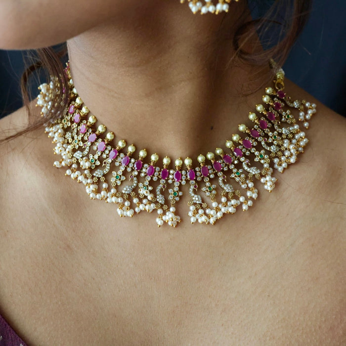 Antique pearl short necklace with earrings S1B1681