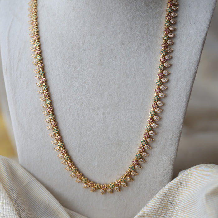 Heritge gold plated multi stone mango design long necklace with earrings HL26573