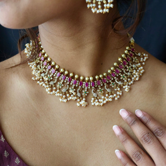 Antique pearl short necklace with earrings S1B1681