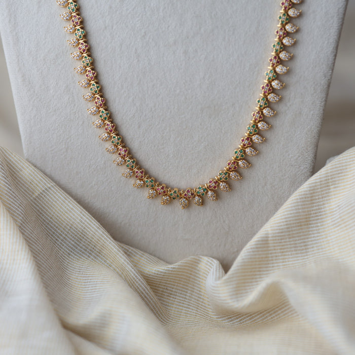 Heritge gold plated multi stone mango design long necklace with earrings HL26573