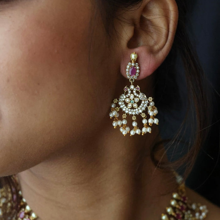 Antique pearl short necklace with earrings S1B1681