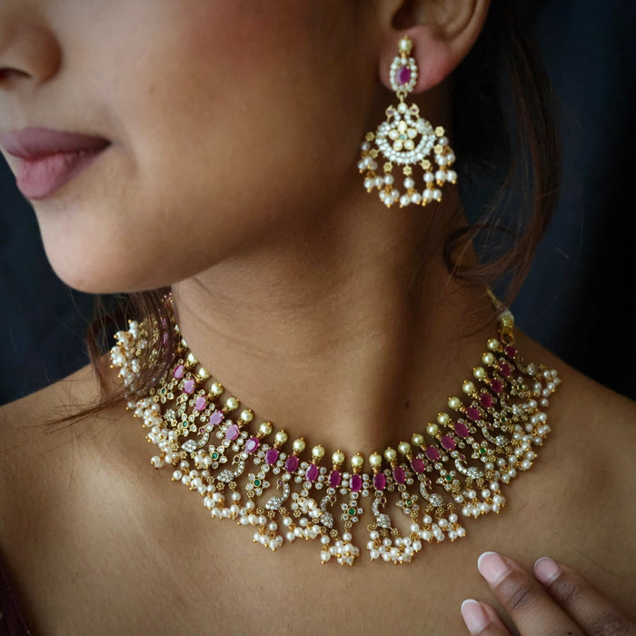 Antique pearl short necklace with earrings S1B1681