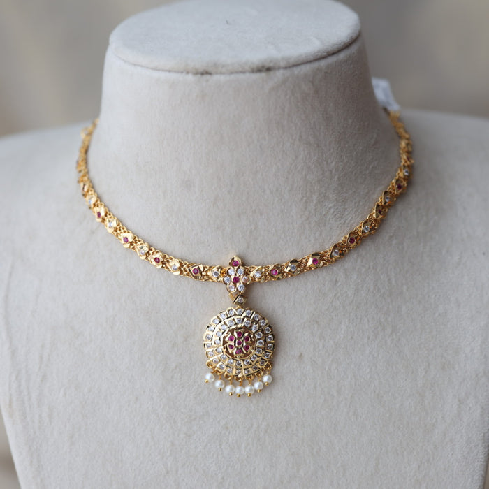 Heritage gold plated ruby white stone short necklace H278