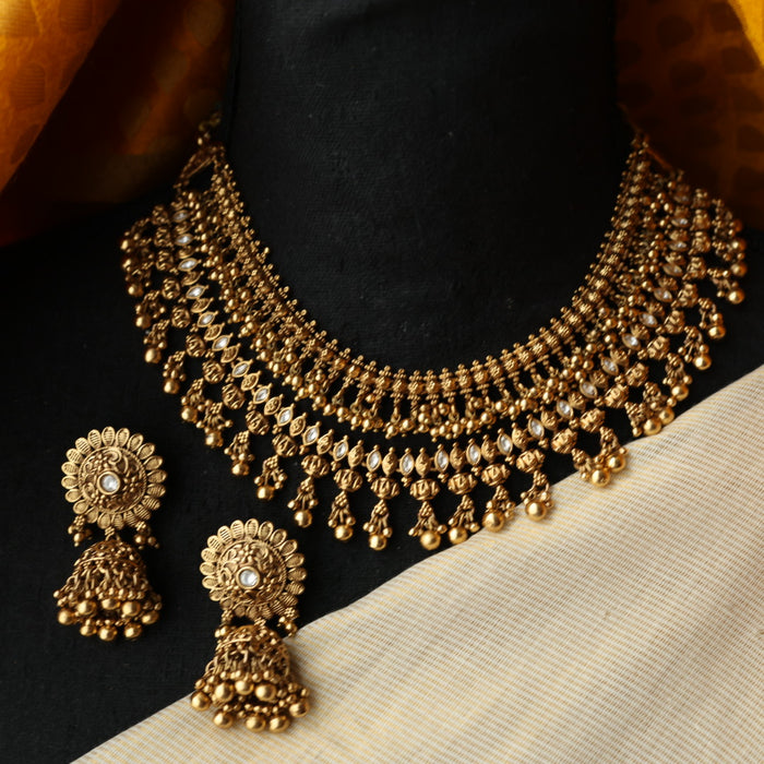 Antique white stone layer short necklace with earrings SS113451