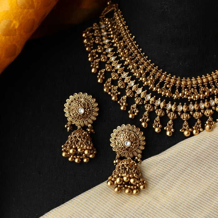 Antique white stone layer short necklace with earrings SS113451
