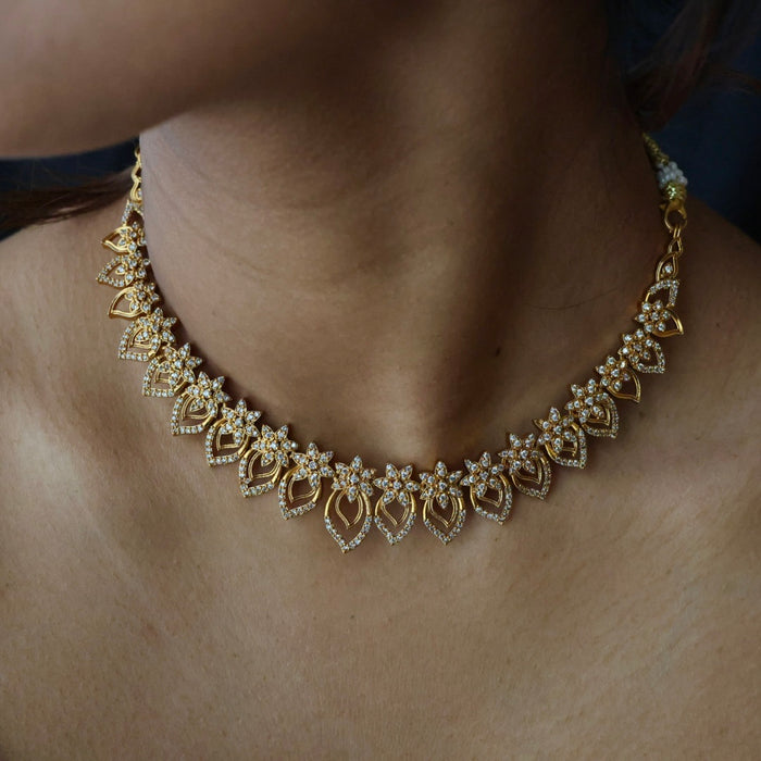 Antique white stone mango short necklace with earrings TTS4532