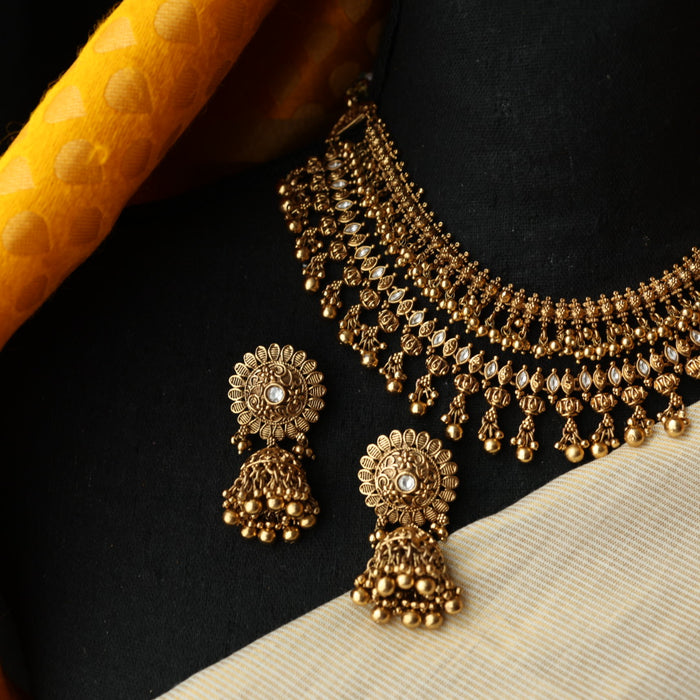 Antique white stone layer short necklace with earrings SS113451