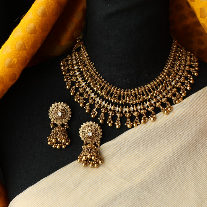 Antique white stone layer short necklace with earrings SS113451