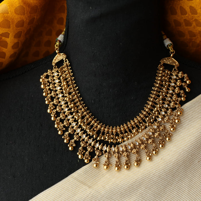 Antique white stone layer short necklace with earrings SS113451