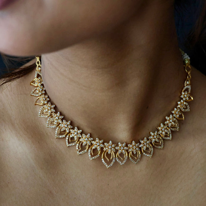 Antique white stone mango short necklace with earrings TTS4532