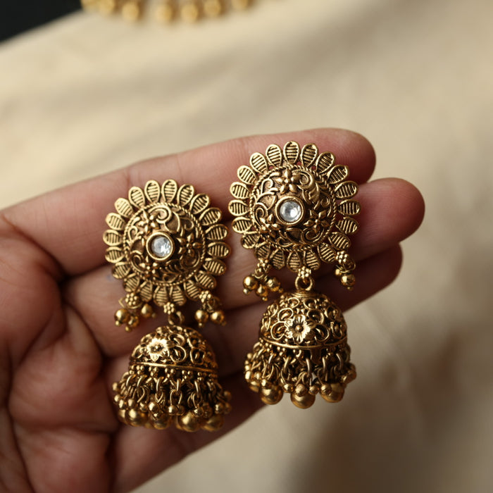 Antique white stone layer short necklace with earrings SS113451