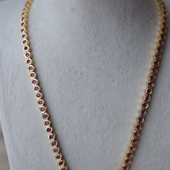 Heritage gold plated ruby stone long necklace with earrings RUB662