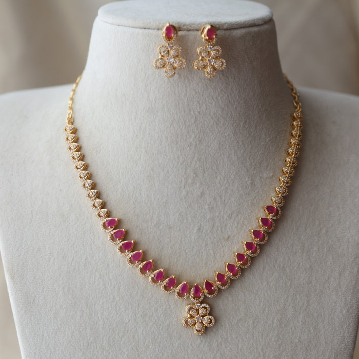Heritage simple ruby white design short necklace and earrings H224