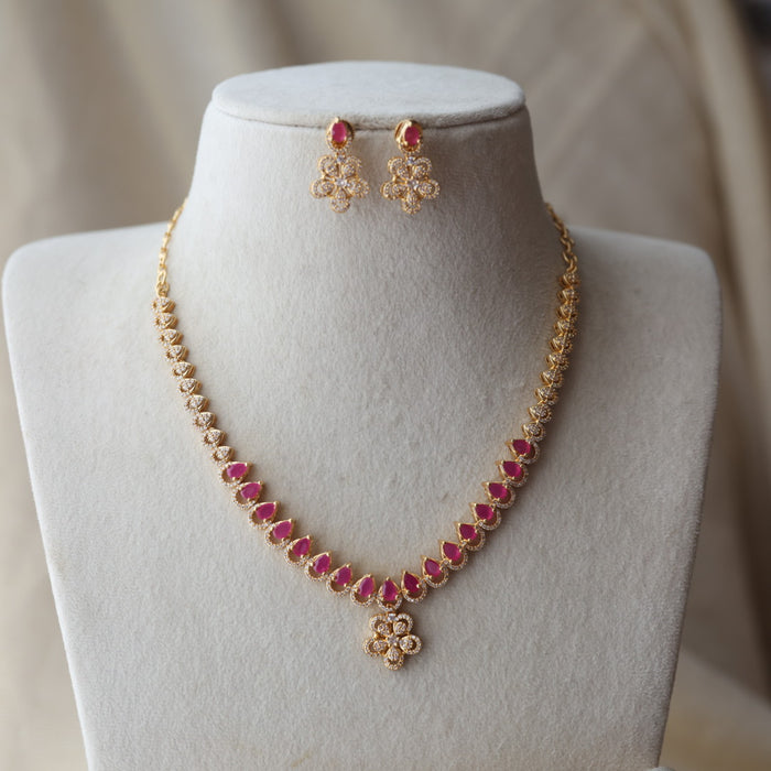 Heritage simple ruby white design short necklace and earrings H224