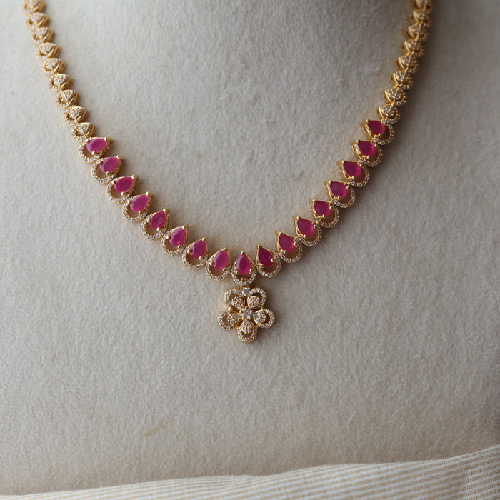 Heritage simple ruby white design short necklace and earrings H224