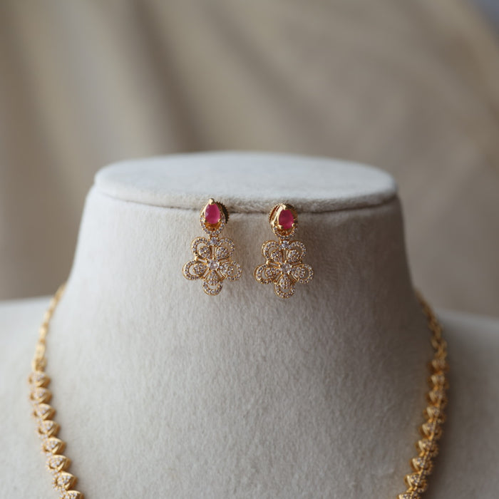 Heritage simple ruby white design short necklace and earrings H224