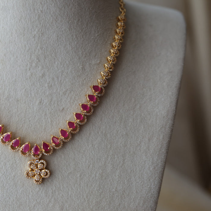 Heritage simple ruby white design short necklace and earrings H224