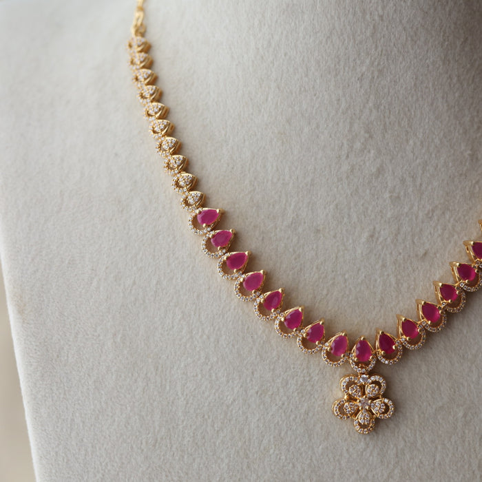 Heritage simple ruby white design short necklace and earrings H224