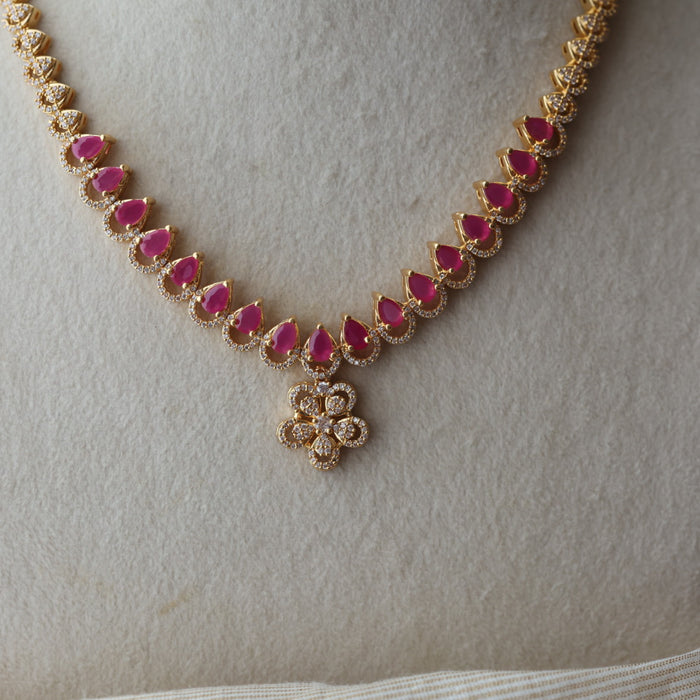 Heritage simple ruby white design short necklace and earrings H224