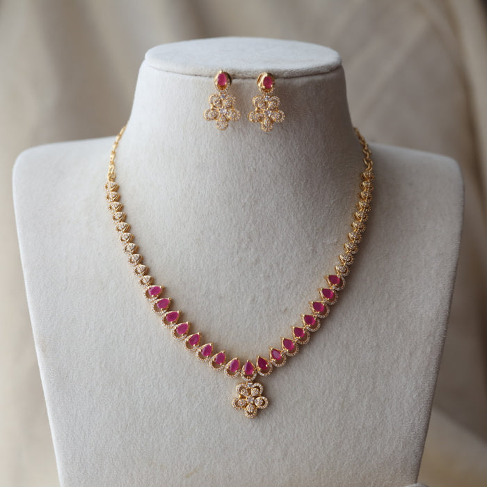 Heritage simple ruby white design short necklace and earrings H224