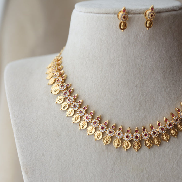 Heritage ruby white coin design short necklace and earrings H2844