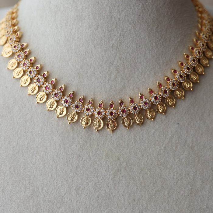 Heritage ruby white coin design short necklace and earrings H2844