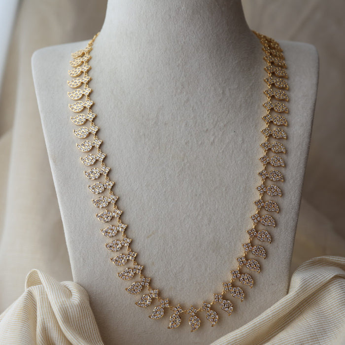 Heritage gold plated white stone mango design long necklace HL754