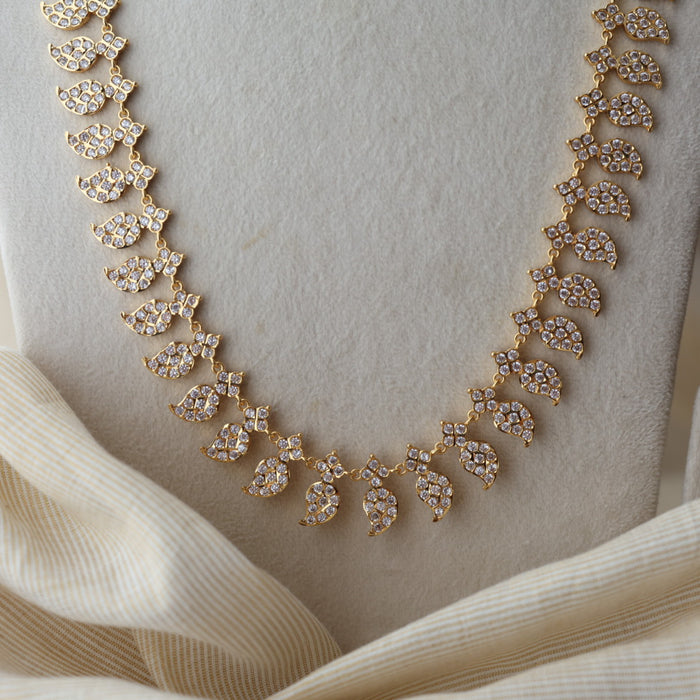 Heritage gold plated white stone mango design long necklace HL754