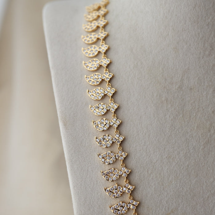 Heritage gold plated white stone mango design long necklace HL754