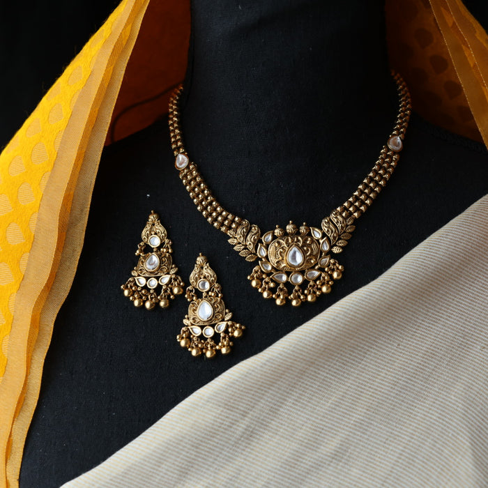 Antique white stone short necklace with earrings SS113458