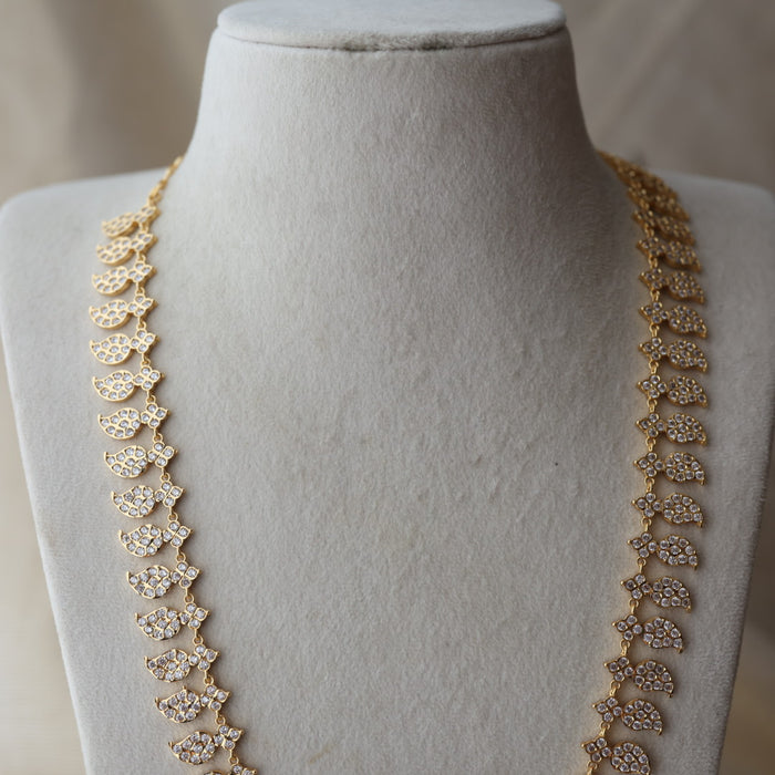 Heritage gold plated white stone mango design long necklace HL754