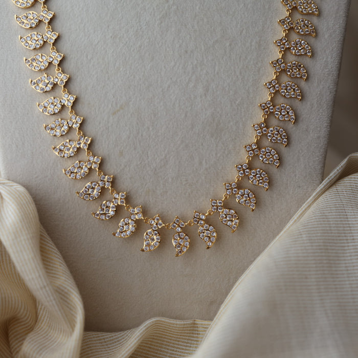 Heritage gold plated white stone mango design long necklace HL754
