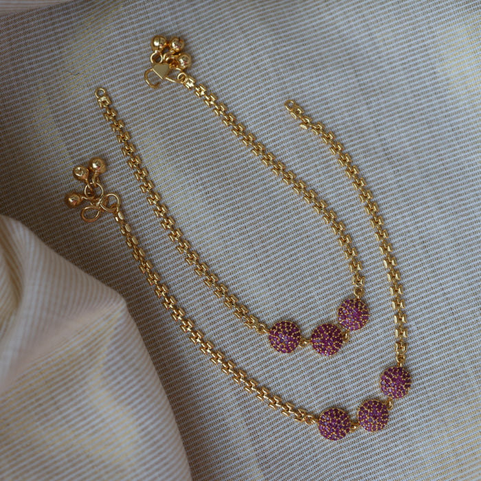Heritage gold traditional simple ruby stone anklet HAN398