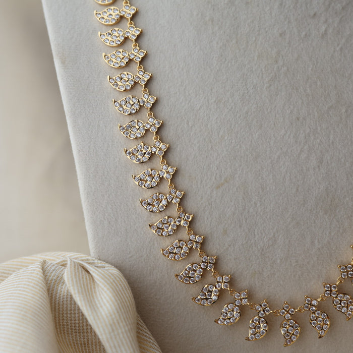 Heritage gold plated white stone mango design long necklace HL754