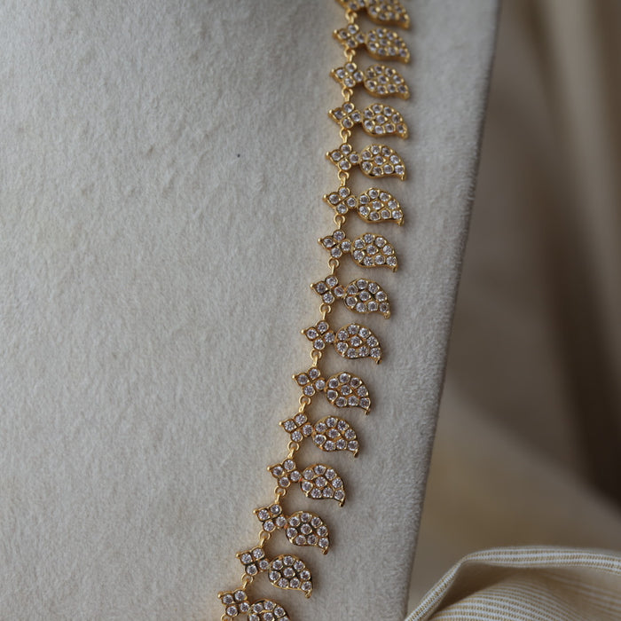 Heritage gold plated white stone mango design long necklace HL754